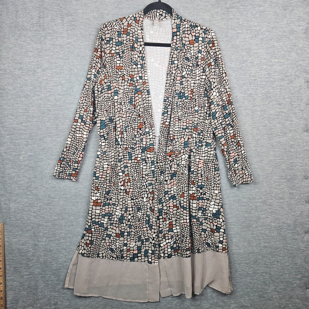 LOGO Lori Goldstein Women's Open Front Duster Cardigan Stretch Size MP
